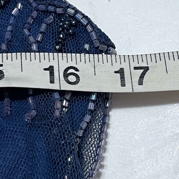 Vintage Stenay Petite Silk Gown Sz 14P Sequin Elegant Blue Beaded Dress - Picture 3 of 9